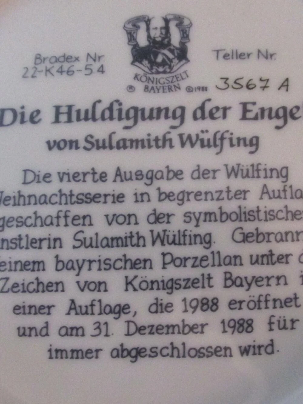 Sulamith Wulfing Christmas Plate 1987 Christmas Angles